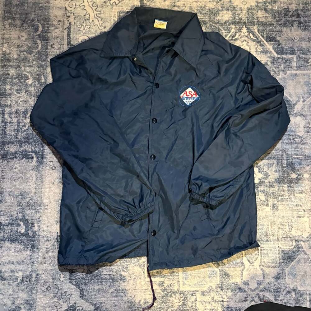 Vintage Champion ASA Umpire Blue Coaches Jacket Windbreaker Size Medium USA